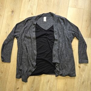 Black and Metallic Faded Glory Silver Cardigan with Attached Shirt Front Size 3X